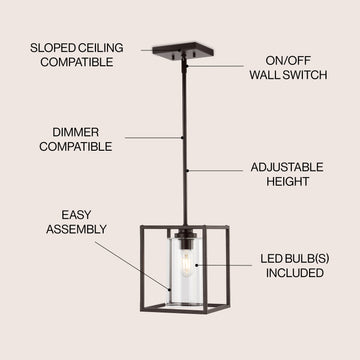 Quinn 8.13" Industrial Farmhouse Iron/Glass LED Pendant - JONATHAN Y
